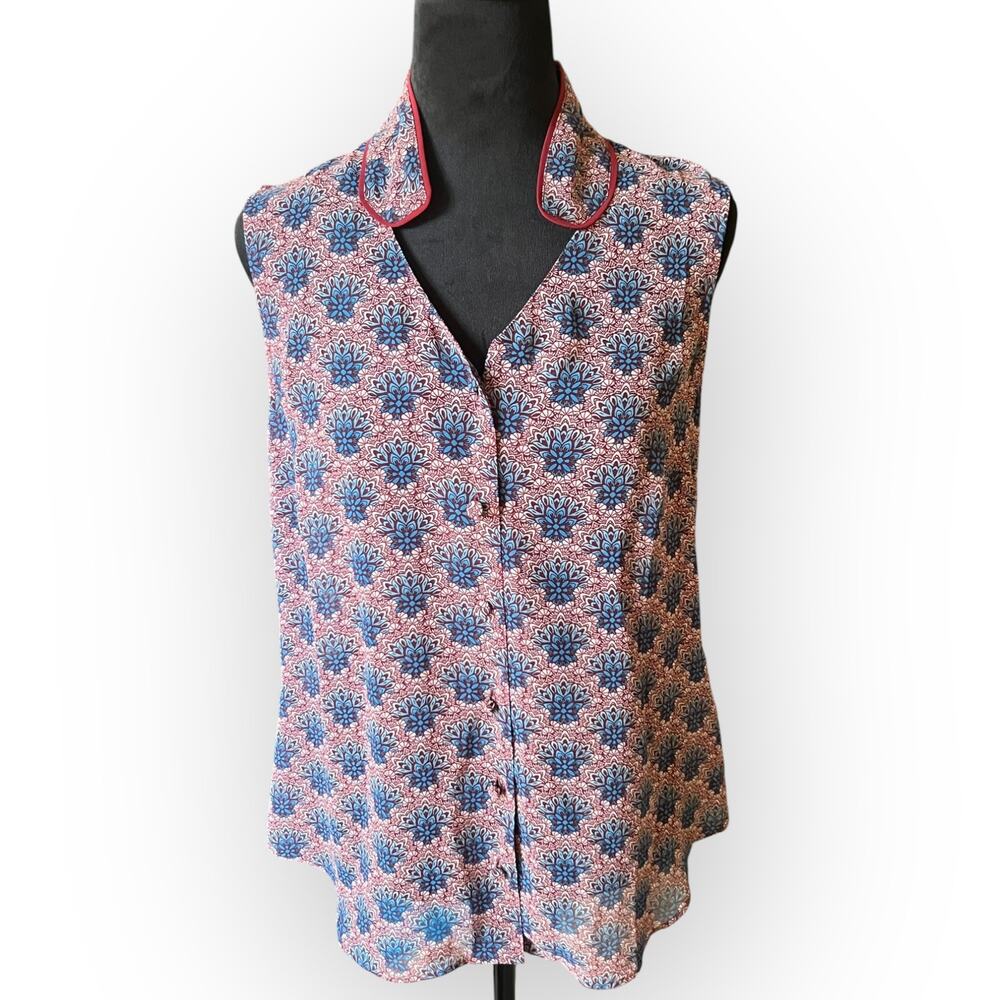 CAbi Women's Fan Blouse Red, Blue, Ivory, Sleeveless Size Medium Syle # 3620